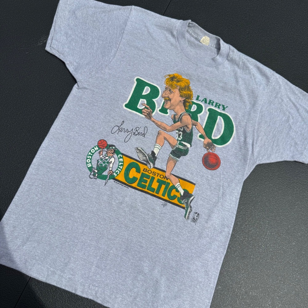 Screen Stars Larry Bird Celtics T-Shirt Mens L Gray Excellent Vintage 80s USA
